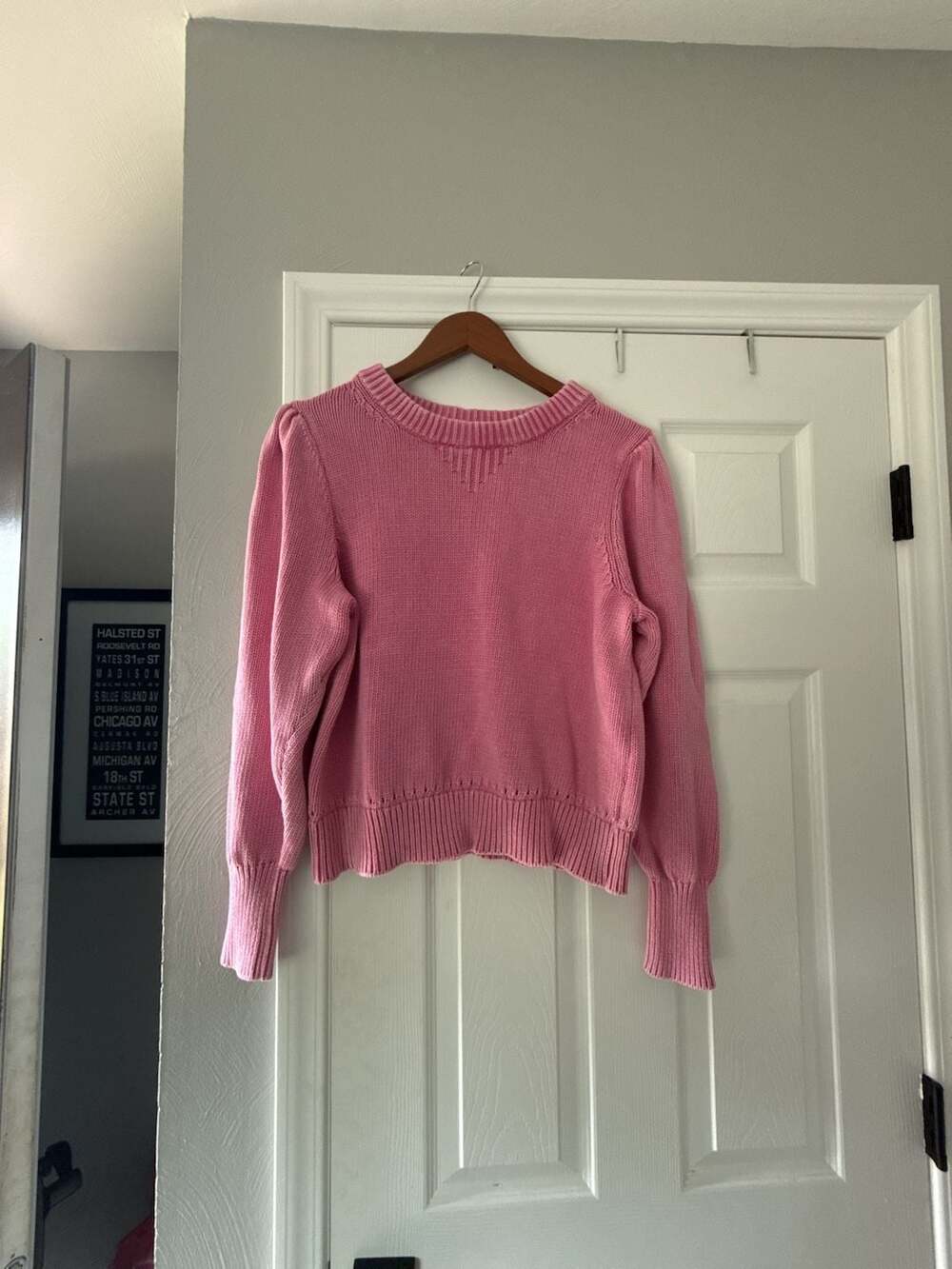 Scoop Cotton Puff Sleeve Sweater Size XL Pink